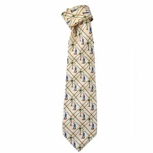 Tommy Bahama Silk Tie Golf Palm Tree Print NWOT Cream Blue
